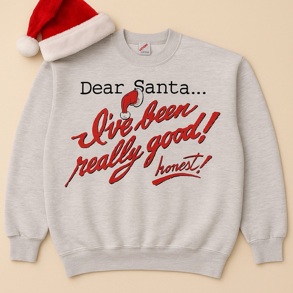 Jerzees Gray Sweatshirt with Red Santa Print